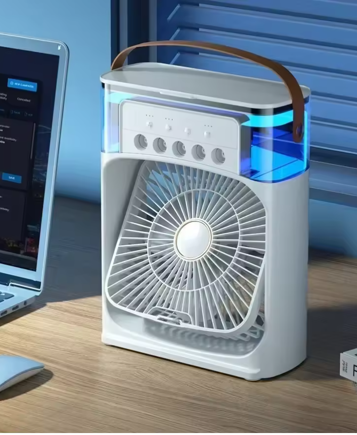 BreezeBloom Mini Air Cooler Fan — 3-in-1 Spray Mist Desktop Cooler